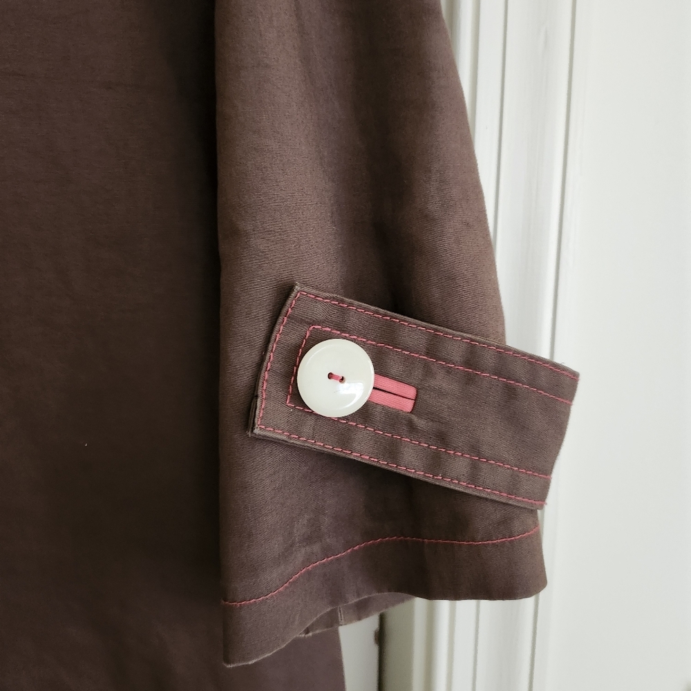 Women's Boden spring fall Medium big button Brown trench coat Jacket sz 8 - Picture 8 of 16